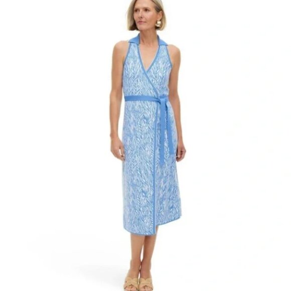 DIANE VON FURSTENBERG x Target Collared Sleeveless Midi Wrap Dress Blue Size XS - Picture 1 of 6